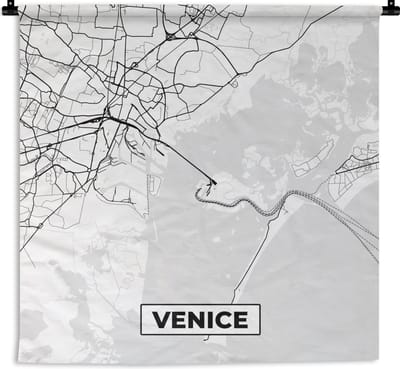 Wandkleed - Wanddoek - Venetië - Stadskaart - Plattegrond - Zwart Wit - Kaart - 180x180 cm - Wandtapijt
