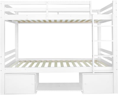 Gotagee Stapelbed voor kinderen, kinderbed met schoenenrekken en opbergvakken, bed gedeeld in 2 eenpersoonsbedden, jeugdbed, eenpersoonsbed, wit, 90x200cm.