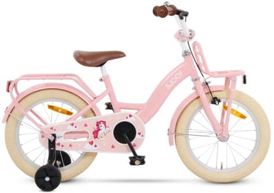 SJOEF Classic Meisjesfiets 16 inch - Kinderfiets met Rekje 4, 5, 6 Jaar - Unicorn Fiets 16 inch - Roze