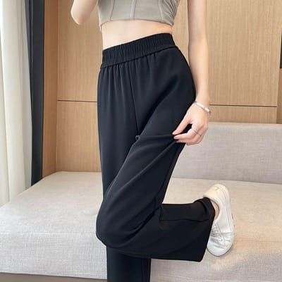 Hoge taille Wijde pijpen Broek voor Dames Nieuwe Stijl van Broek Koreaanse Stijl Los Slank Recht Effen Kleur Kleine Casual Pakbroek 4XL