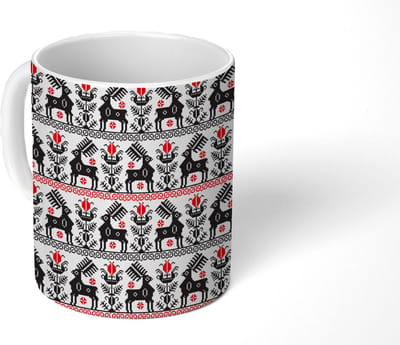 Mok - Koffiemok - Hert - Patroon - Zwart - Rood - Mokken - 350 ML - Beker - Koffiemokken - Theemok