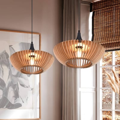 Trio Lighting Hanglamp Colino van houten lamellen, licht hout