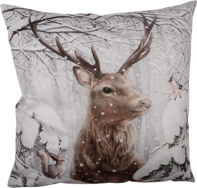 Clayre & Eef Kussenhoes 45x45 cm Bruin Wit Polyester Hert