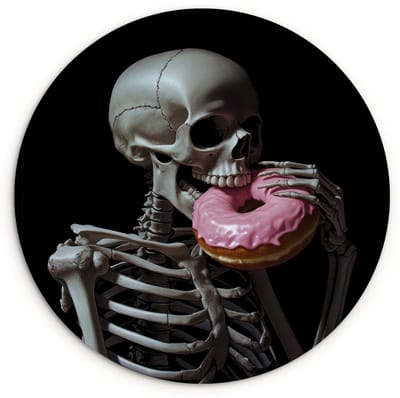 WallCircle® Wandcirkel 120x120 cm - Muurcirkel Skelet - Donut - Eten - Schedel - Roze - Muurdecoratie woonkamer - Wanddecoratie slaapkamer - Kamer decoratie accessoires - Ronde schilderijen XXL