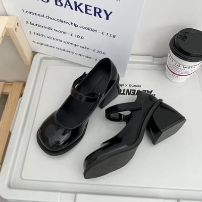 Retro Mary Jane Schoenen Vrouwelijk Ronde Neus Nieuw Japans Meisje Jk Uniform Kleine Leren Schoenen Hoge Hakken Dikke Hak Schoenen 36 zwart
