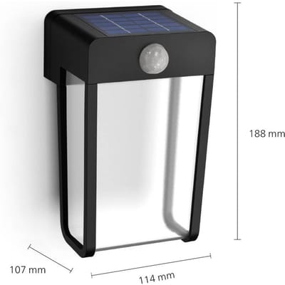 Philips LED-wandlamp op zonne-energie Shroud, zwart/transparant, sensor