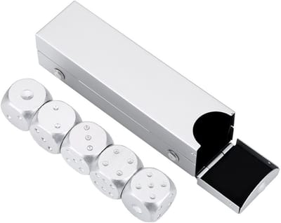 Dailygoods- Dobbelstenen Set van 5 - Aluminiumlegering - Tafelspel - Pokerspelletjes - Rechthoekige/Vierkante Doos - Duurzaam - Speelgoed