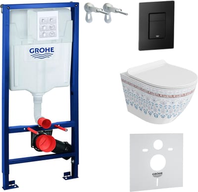 GROHE SOLIDO SOFI SLIM FOLKLOR - Inbouwreservoir WC - Zwarte Even bedieningsplaat - Rimless design wandcloset - Set