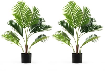 COSTWAY Areca Kunstpalm, 2 stuks, 90 cm, kunstplant in pot, kunstpalm met bladeren, kunstplant, kamerplant, decoratieve palm voor tuin, kantoor, kamer, decoratie, groen
