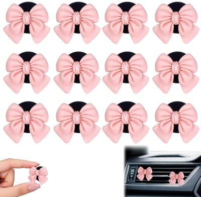 Dailygoods - 12 stuks Roze Strik Auto Luchtverfrisser Clip – Aromatherapie Diffuser voor Auto, Auto Interieur Accessoires voor Vrouwen en Meisjes, Etherische Olie Diffuser Clip voor Airco Luchtuitlaat