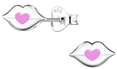 Joy|S - Zilveren lipjes met roze hartje oorbellen - 8 x 5 mm - sterling zilver 925