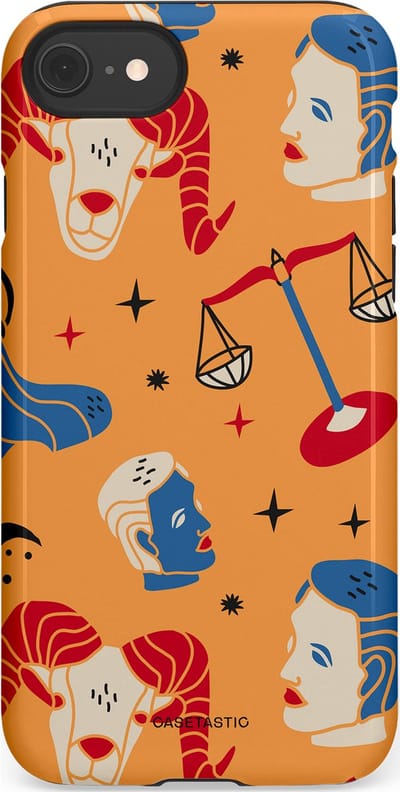 Casetastic hoesje geschikt voor Apple iPhone SE / Apple iPhone 7 / Apple iPhone 8 - Dubbellaagse bescherming - Zodiac in lijn - Fashion Case - Okergeel Terracotta Zand Rood