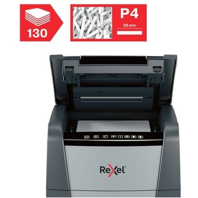Rexel Optimum AutoFeed+ 130X Papierversnipperaar 130 vellen Micro cut 4 x 28 mm P-4 44 l Ook geschikt voor Paperclips, Nietjes, Creditcards