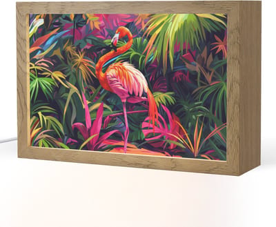 Nachtlampje 30x20 cm - Kinder lampje - Flamingo - Tropisch - Dier - Bladeren - Tafellamp kinderkamer - Slaapkamer lamp - Bedlamp kinderen - Kinderlampje stopcontact - Wandlamp babykamer - Nachtlampjes