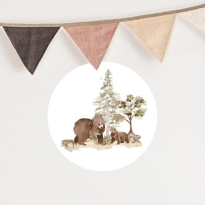 Muurcirkel beren - Ø 25 cm - wit - bosdieren - dieren - Muurcirkel binnen - Wanddecoratie - Forex - Babykamer en kinderkamer