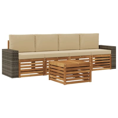vidaXL - Buiten - bank - set - 5 - st - Natuurlijk - en - Beige - Massief - Acacia - Hout