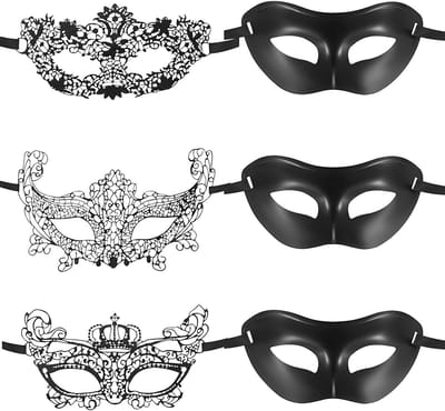 Zwarte Venetiaanse Maskers voor Feestjes, 6 Stuks, Sexy Oogmaskers voor Mannen en Vrouwen, Perfect voor Gemaskerde Kostuums en Themed Parties