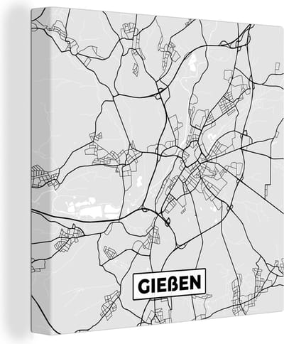 Canvas Schilderij Plattegrond - Gieẞen - Duitsland - Kaart - Stadskaart - 20x20 cm - Wanddecoratie