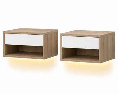 ITRONIQ Zwevende Nachtkastjes Set van 2 met LED Verlichting - Wandmontage - Lade en Open Vak - Modern Slaapkamer Design - Wit