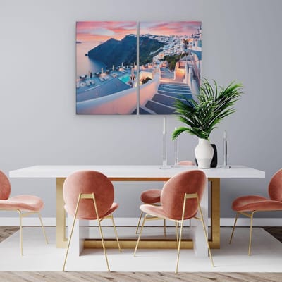 Artaza Canvas Schilderij Tweeluik Luxe Huisjes aan de Kust in Fira, Griekenland - 80x60 - Foto Op Canvas - Canvas Print