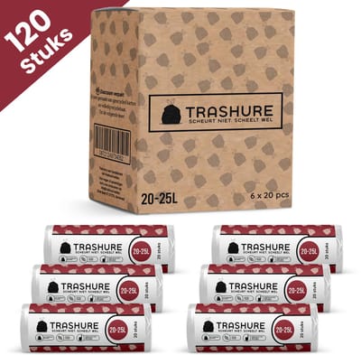 Trashure Vuilniszakken - Code J - Geschikt voor Brabantia prullenbak - 6 rollen x 20 stuks - 20-25L met trekbandsluiting