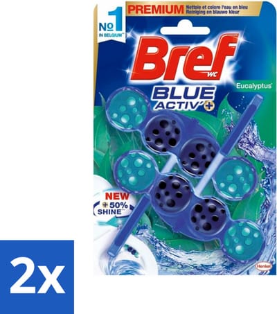2 x Bref WC - Blue Activ' - Toiletblok - Eucalyptus - 2 Blokken - Toilet Schoonmaak - Toiletblok - Geur Neutraliserend - Toilet Fris - Anti-kalk