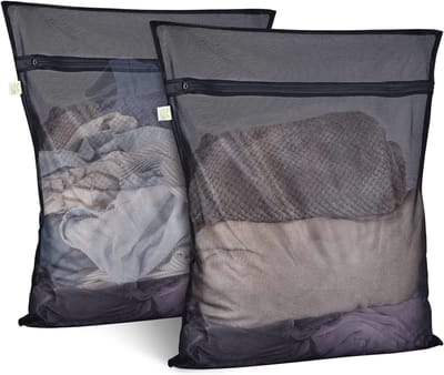 SnelShoppen - Waszakken voor Wasmachine 2-pack (40x50cm, zwart, mesh, voor delicate kleding, ondergoed, T-shirts, sokken)