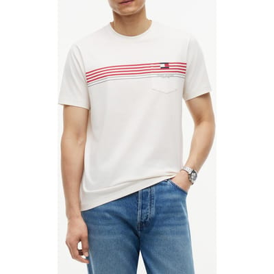 Tommy Hilfiger Rwb Placed Stripe Regular Fit Ivory Petal Größe: S | Bedruckte T-Shirts Outlet | Herren | Weiß