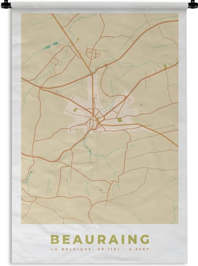 Wandkleed - Wanddoek - Plattegrond - Kaart - Vintage - Beauraing - Stadskaart - 120x180 cm - Wandtapijt