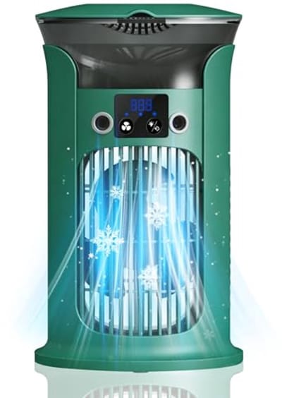 Mobiele Luchtkoeler met Verneveling - 880ml Watertank - 3 Snelheden - 7 Kleuren Nachtlampje - Fluisterstil 20 dB - USB-C Air Cooler - groen