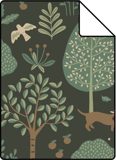 Proefstaal ESTAhome behang honden donkergroen - 26.5 x 21 cm - 139713-S