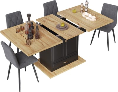 Uitschuifbare eettafel 110-140 x 80 x 75 cm - voor eetkamer - keuken of terras - voor zes personen - houtnerf tafelblad