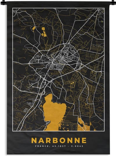 Wandkleed - Wanddoek - Kaart – Stadskaart – Narbonne - Plattegrond – Frankrijk - 120x180 cm - Wandtapijt