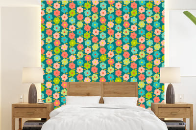 Behang - Fotobehang Patroon - Bloemen - Retro - Jaren 70 - Breedte 220 cm x hoogte 240 cm