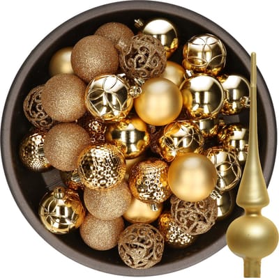 Decoris Kerstballen - 37x stuks - 6 cm - goud - kunststof - incl. glazen piek mat