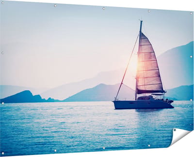 Gards Tuinposter Zeilboot bij Zonsondergang - 180x120 cm - Tuindoek - Tuindecoratie - Wanddecoratie buiten - Tuinschilderij
