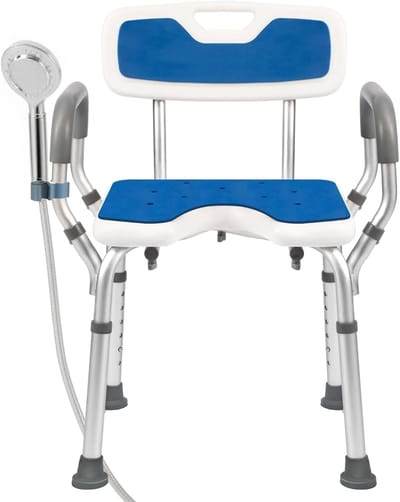 U Shaped Shower Stool voor Senioren met Armsteunen en Douchekop Houder - Lichtgewicht Aluminium Badkamerstoel en Ergonomische Douchestoel voor Badkamer en Douche