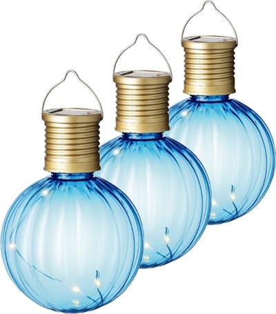 Lumineo tuin/buiten 6x stuks Led lampje/lampion solar verlichting blauw 11 x 8 cm - Tuinverlichting zonne-energie