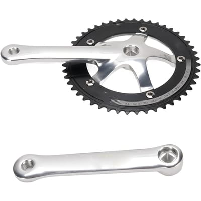 Pédalier de Vélo Alliage d'Aluminium 48T Vitesse Unique Trou Carré Plateau Manivelle Ensemble pour Vélo à Pignon Fixe white