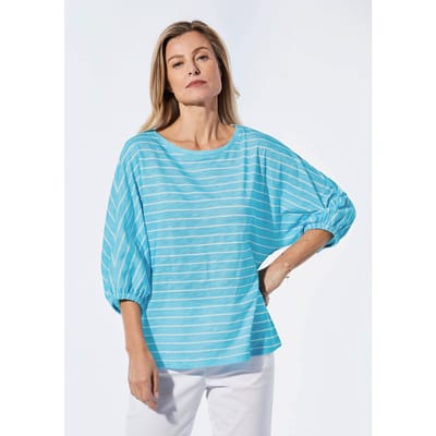 Shirt van effectgaren - turquoise / wit / gestreept - Gr. 38 van Goldner Fashion