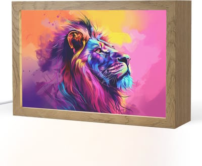 Nachtlampje 30x20 cm - Kinder lampje - Leeuw - Verf- Kleuren - Dier - Tafellamp kinderkamer - Slaapkamer lamp - Bedlamp kinderen - Kinderlampje stopcontact - Wandlamp babykamer - Nachtlampjes