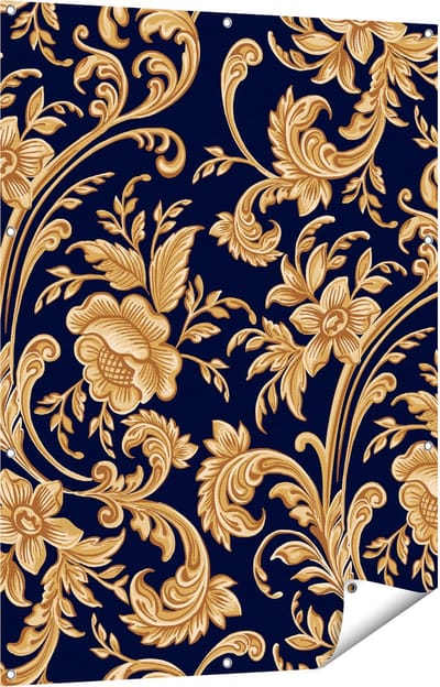 Gards Tuinposter Decoratieve Gouden Bloemen Achtergrond - 90x120 cm - Tuindoek - Tuindecoratie - Wanddecoratie buiten - Tuinschilderij