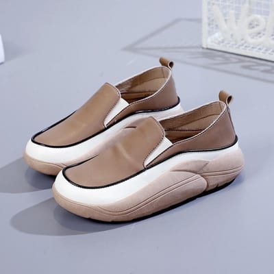 Lente en Herfst Nieuwe Instappers Dames Bovenkleding Dikke zool Verhoogd Casual Leren Schoenen 40