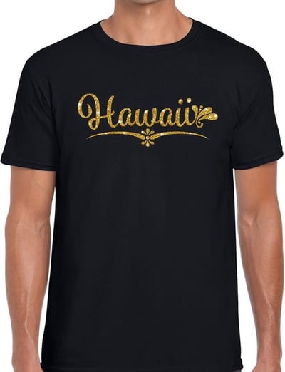 Hawaii gouden glitter tekst t-shirt zwart heren - heren shirt Hawaii S