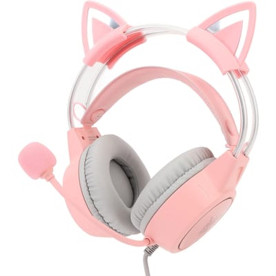 Gaming Headset met Kattenoren Roseate RGB-verlichting Verstelbare Hoofdband Bedrade Gaming Hoofdtelefoon met Microfoon voor PC