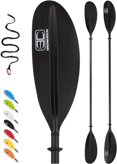 OCEANBROAD Verstelbare Carbon Fiber Kajak Paddle 86in/220cm tot 94in/240cm Kajakken Roeispaan voor Volwassenen met Peddel Leash 1 Peddel