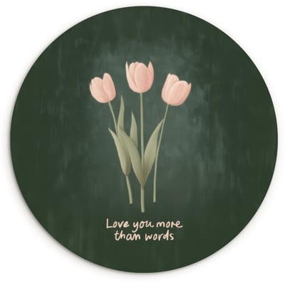 WallCircle® Wandcirkel 120x120 cm - Muurcirkel Tulpen - Roze - Tekst - Love - Muurdecoratie woonkamer - Wanddecoratie slaapkamer - Kamer decoratie accessoires - Ronde schilderijen XXL
