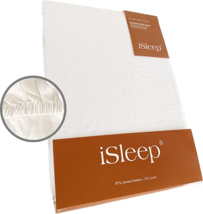 iSleep Jersey Lycra Hoeslaken - Hoge Hoek - Rondom Elastiek - Eenpersoons - 90/100x200/220 cm - Licht Beige
