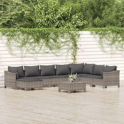 vidaXL - 9-delige - Loungeset - met - kussens - poly - rattan - grijs