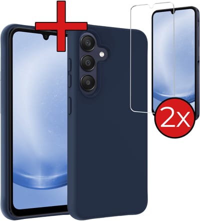 Hoesje - Met 2x Screenprotector - Geschikt voor Samsung Galaxy A26 - Sterk & Shockproof - Telefoon Hoes - Back Cover - Siliconen Case - Telefoonhoes - Donkerblauw